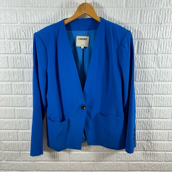 L'Agence Eletta Collarless Blazer Jacket Modern Long Sleeve Daphne Blue 12 - Picture 2 of 6